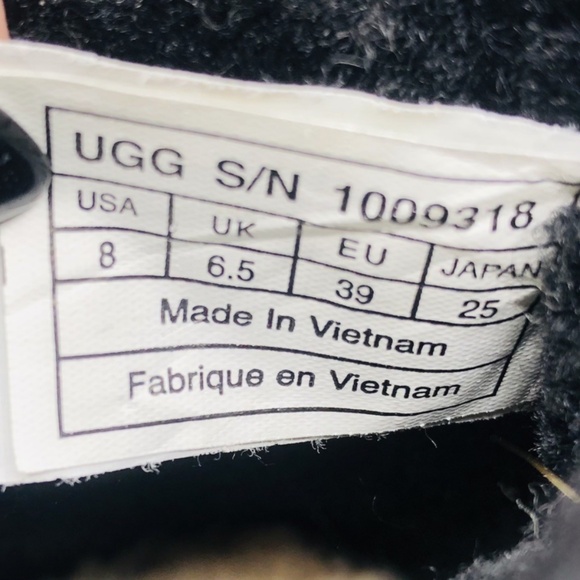 UGG Black Suede Shearling Wedge Boots Size 8 Foldover Cuff Warm Winter Cozy - Picture 16 of 16